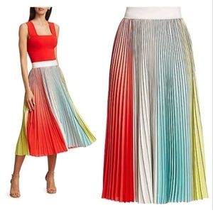Alice + Olivia Arden Rainbow Multi color Striped Pleated Midi Skirt